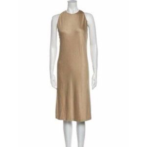 Ralph Lauren  Tan High Neck 100% Silk Racerback MIDI Dress Size Medium